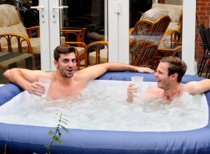 2 guys in a hot tub